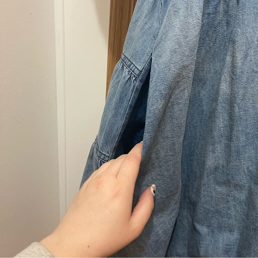 Light Blue Denim Button-Front Tiered Mini Dress - Picture 3 of 5